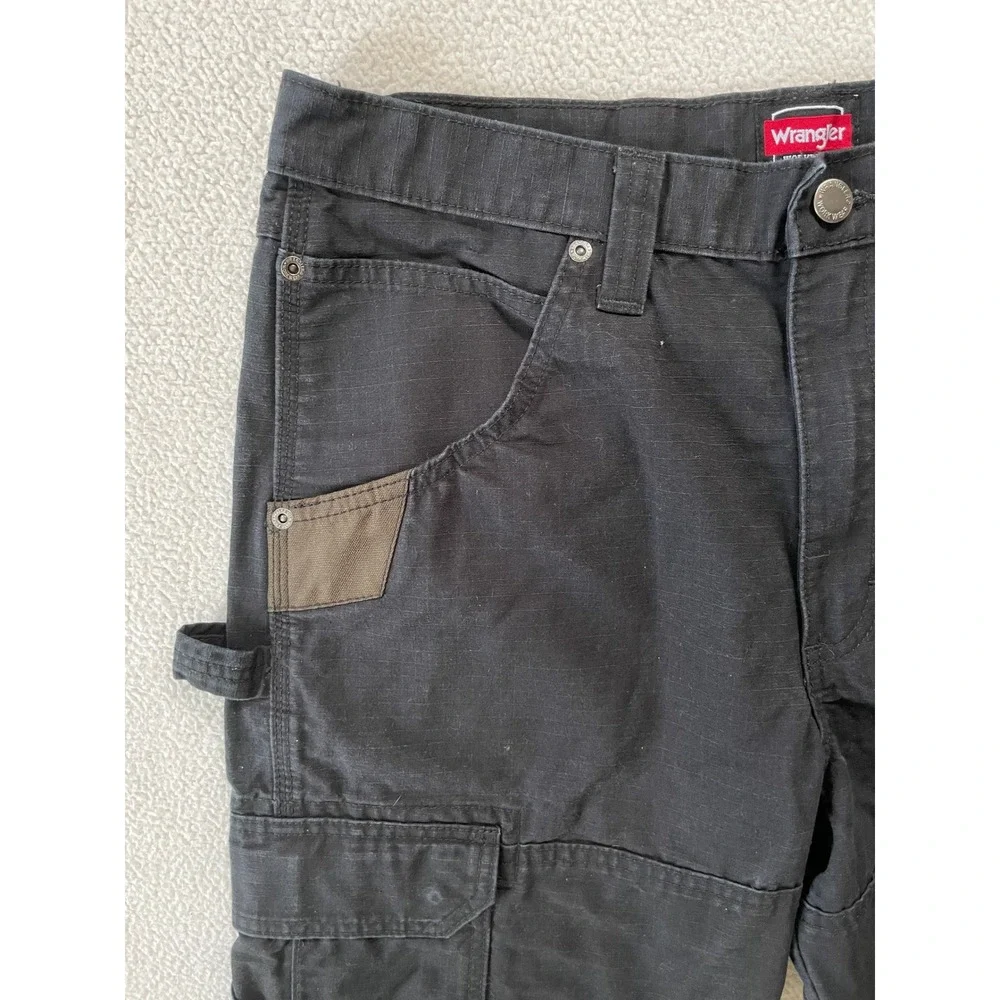 Wrangler Mens 32x32 Workwear Cargo Pants Black Ripstop Utility Pockets 10WMWR1BL
